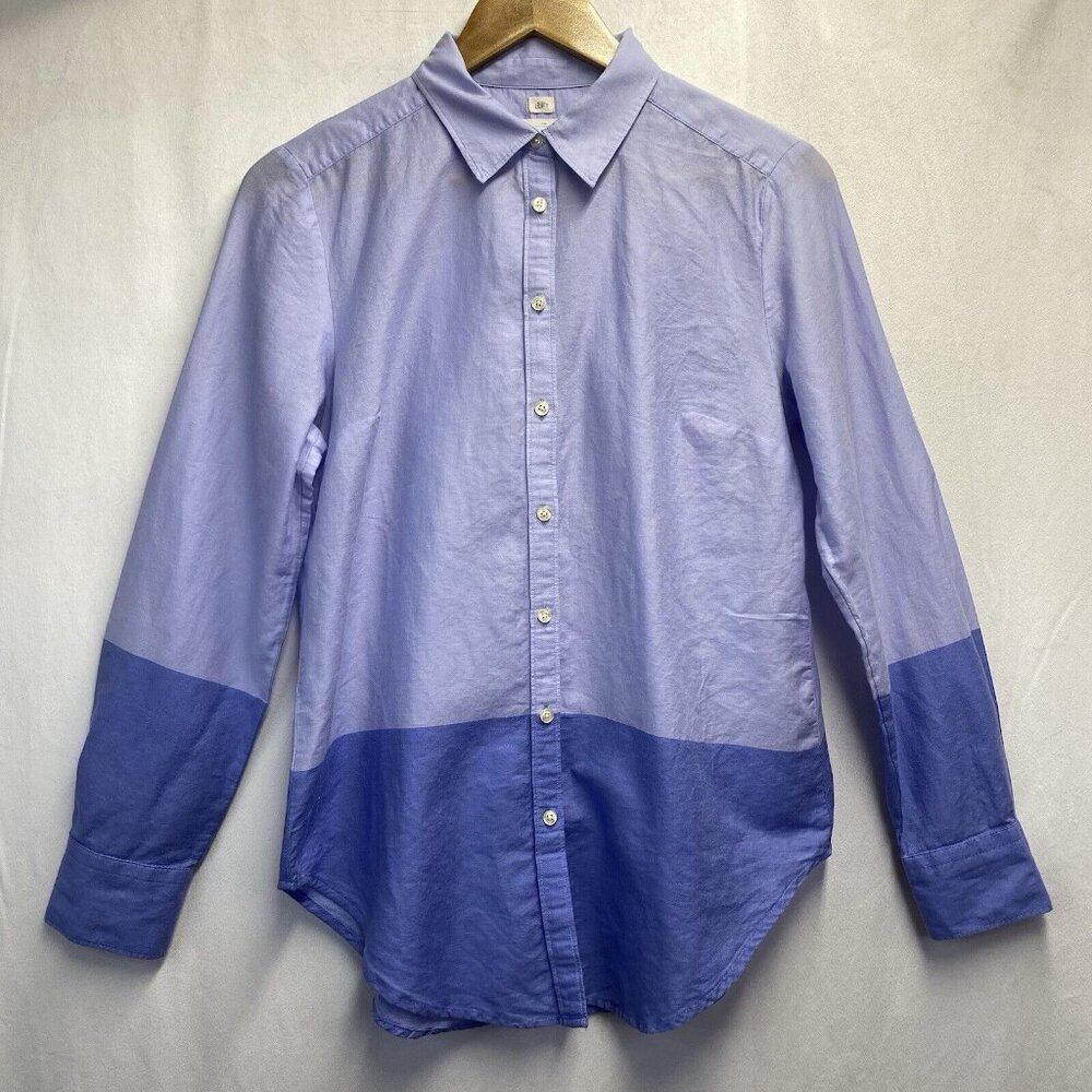 LOFT The Softened Linen Collared Button-Up Casual Shirt Women Small Light Blue